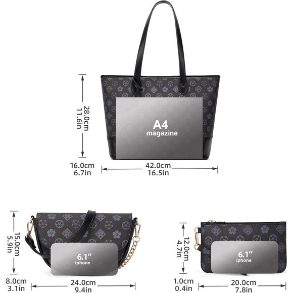Fashionable 3-Bag Set: Large Tote, Hobo & Purse - Perfect for All Occasions - Picture 5 of 6